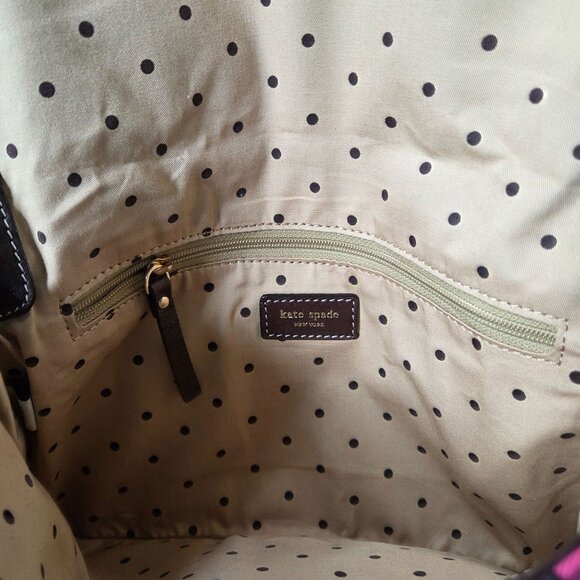 Kate Spade Rainbow Stripe Canvas Flap & Brown Leather Shoulder Bag Preppy Y2K - Picture 10 of 12